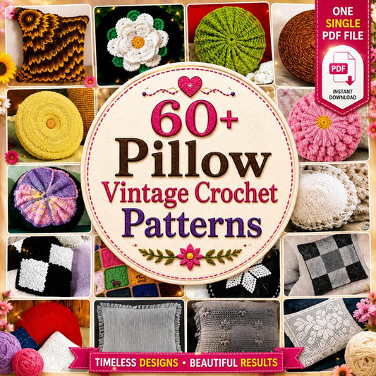 60 Vintage Crochet Pillow Patterns Bundle | Cushion Covers, Home Decor (PDF Download)