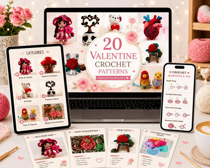 20 Valentine Crochet Patterns Bundle | Heart, Love Amigurumi Designs (PDF Download)