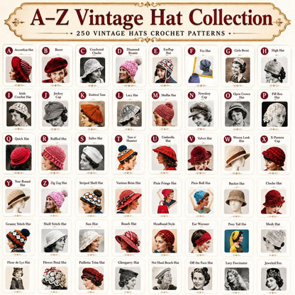 250 Vintage Crochet Hat Patterns Bundle | Classic Beanie, Winter Hat Designs (PDF Download)