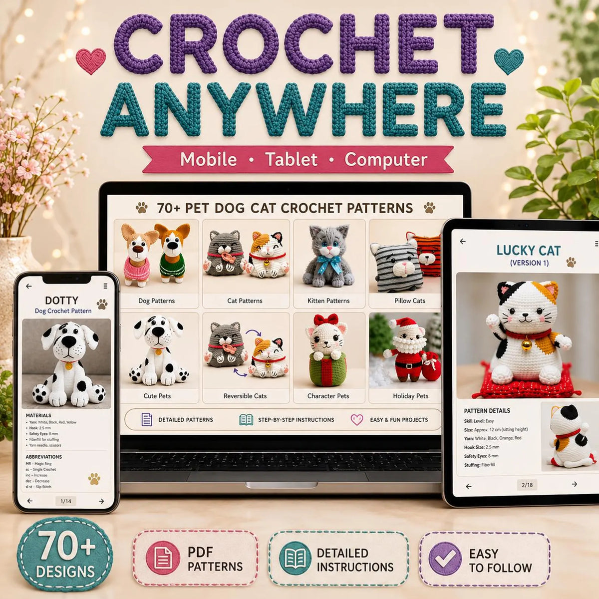 70+ Pet Dog & Cat Crochet Patterns Bundle | Amigurumi (PDF Patterns)
