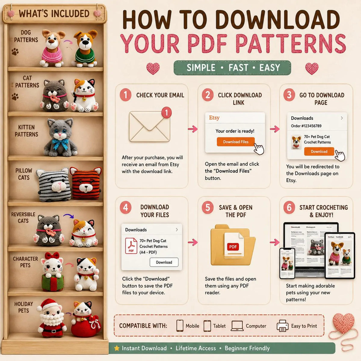 70+ Pet Dog & Cat Crochet Patterns Bundle | Amigurumi (PDF Patterns)