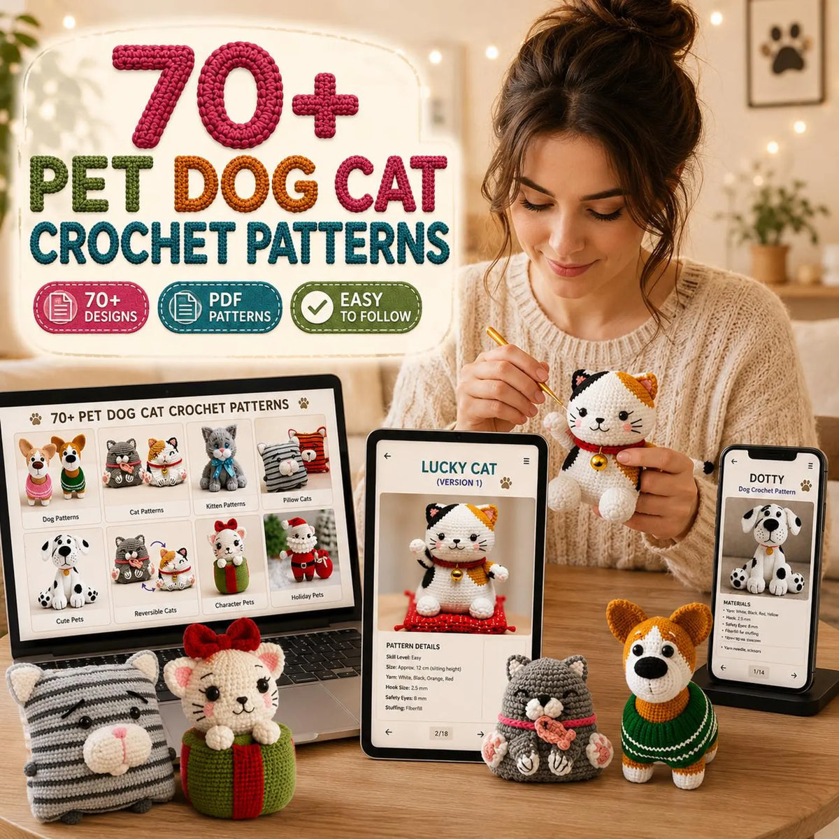 70+ Pet Dog & Cat Crochet Patterns Bundle | Amigurumi (PDF Patterns)