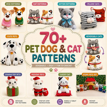 70+ Pet Dog & Cat Crochet Patterns Bundle | Amigurumi (PDF Patterns)