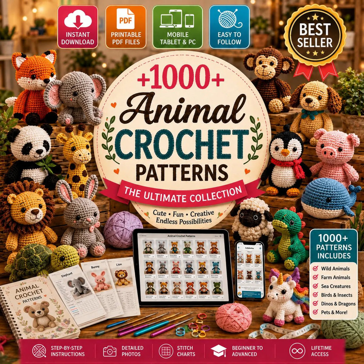 1000+ Animal Crochet Patterns Bundle | Amigurumi PDF Toys (Instant Download