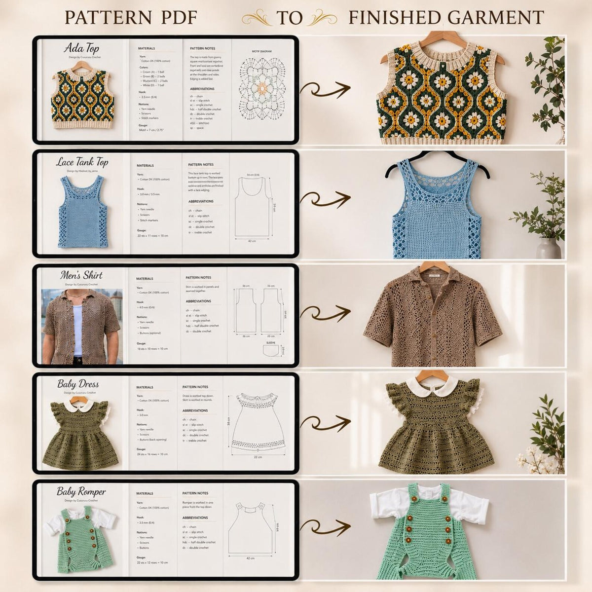 49 Crochet Garment Top Patterns | Women's Summer Tanks, Blouses (PDF Download)