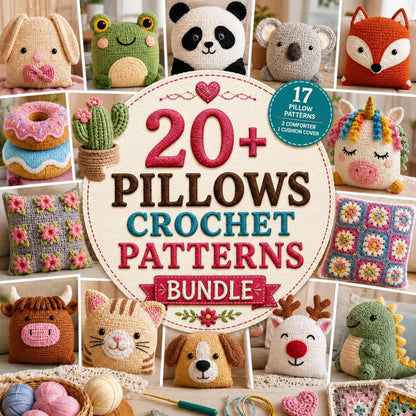 20+ Crochet Pillow Patterns Bundle | Animal, Cushion Cover PDF Designs (Instant Download)