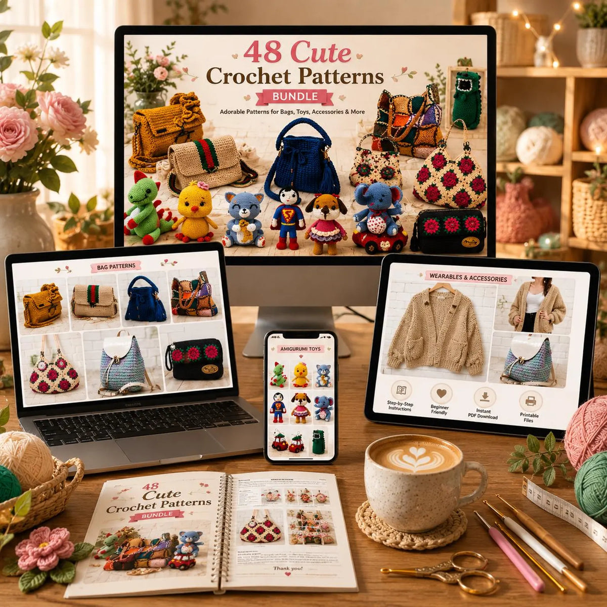 48 Crochet Patterns Bundle | Amigurumi Toys, Bags, Cardigan, Wallets (PDF Download)