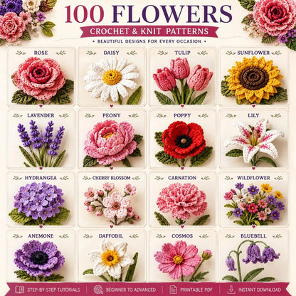 100 Flower Crochet Knit Patterns Bundle | Floral Blanket, Granny Square (PDF Download)