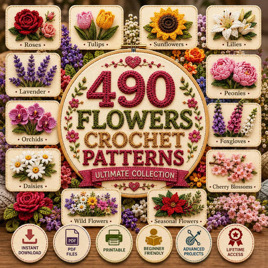 490 Flower Crochet Patterns Bundle | Roses, Sunflowers, Daisies (PDF Collection)