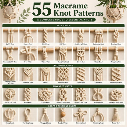 55 Macrame Knot Patterns Guide | Beginner Boho Craft Tutorial (Digital Download)