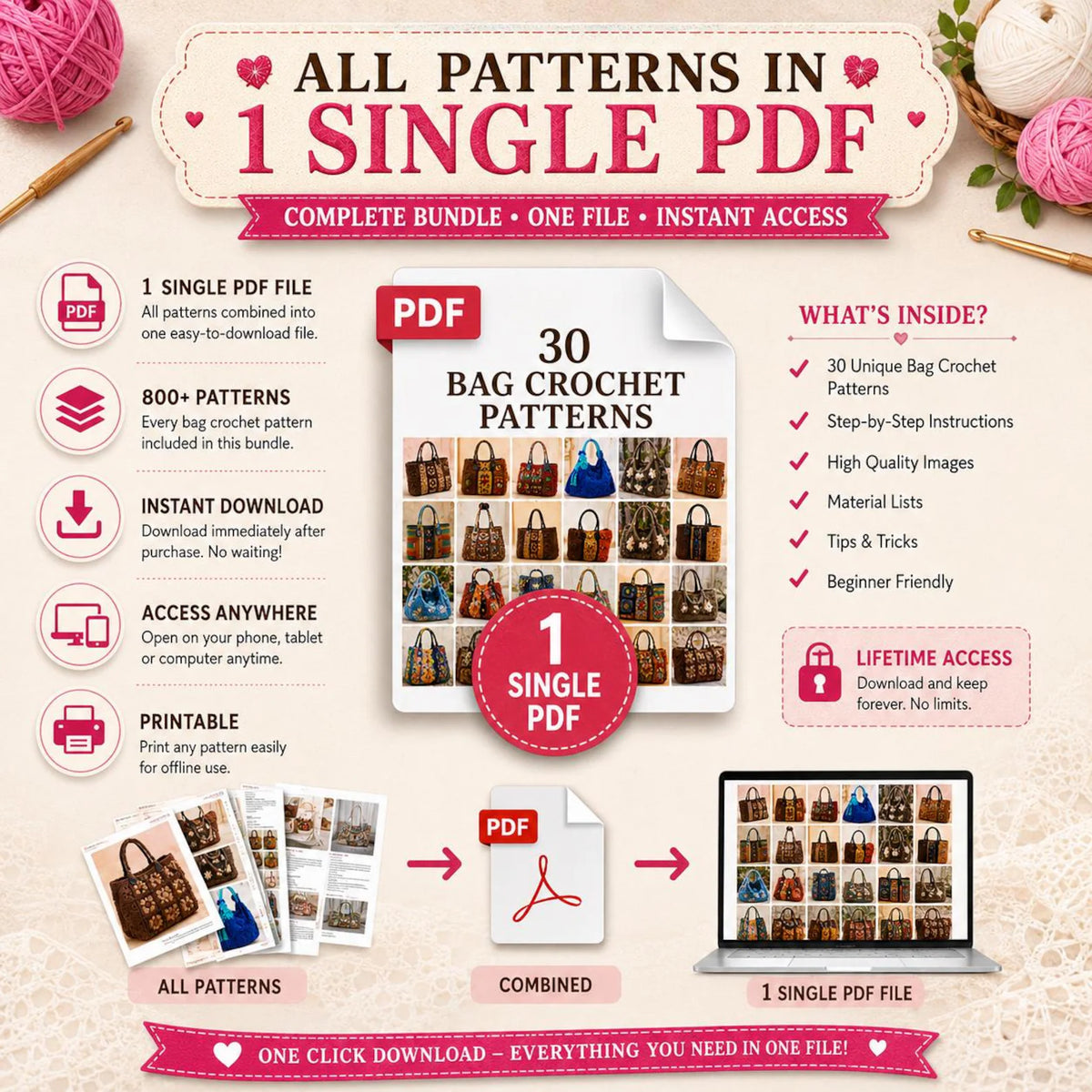 30 Crochet Bag Patterns Bundle | Tote, Shoulder, Purse PDF Patterns