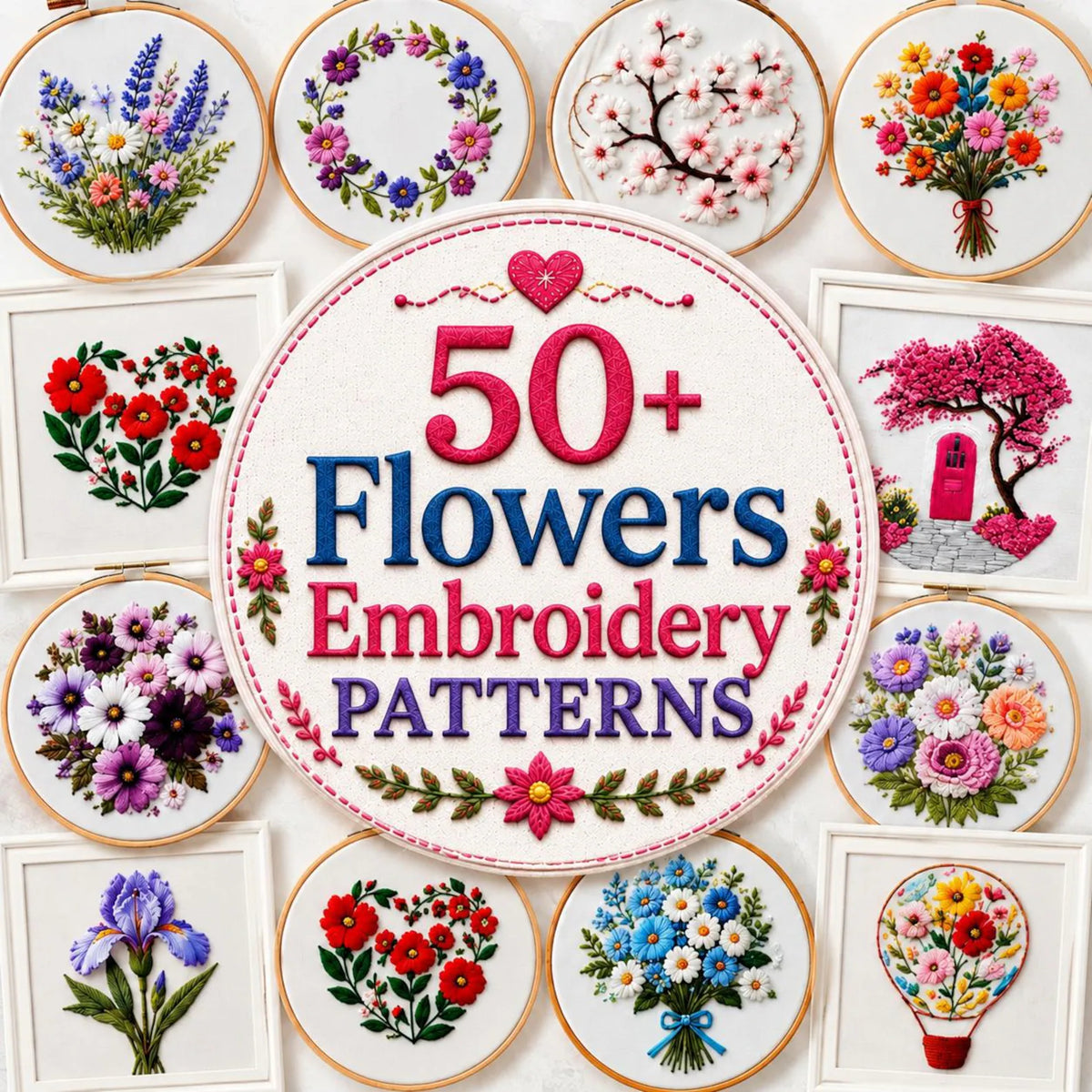 50 Floral Embroidery Patterns | Botanical Hand Stitch Designs (PDF Download)