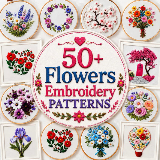 50 Floral Embroidery Patterns | Botanical Hand Stitch Designs (PDF Download)