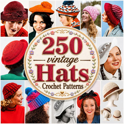 250 Vintage Crochet Hat Patterns Bundle | Classic Beanie, Winter Hat Designs (PDF Download)