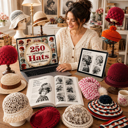 250 Vintage Crochet Hat Patterns Bundle | Classic Beanie, Winter Hat Designs (PDF Download)