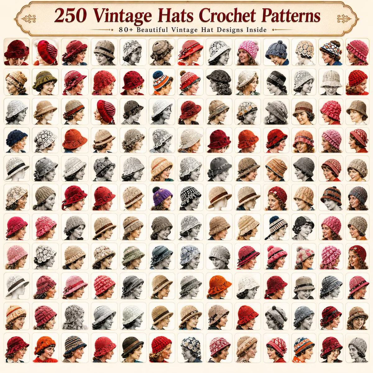 250 Vintage Crochet Hat Patterns Bundle | Classic Beanie, Winter Hat Designs (PDF Download)