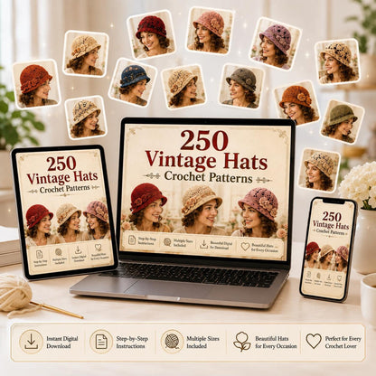 250 Vintage Crochet Hat Patterns Bundle | Classic Beanie, Winter Hat Designs (PDF Download)