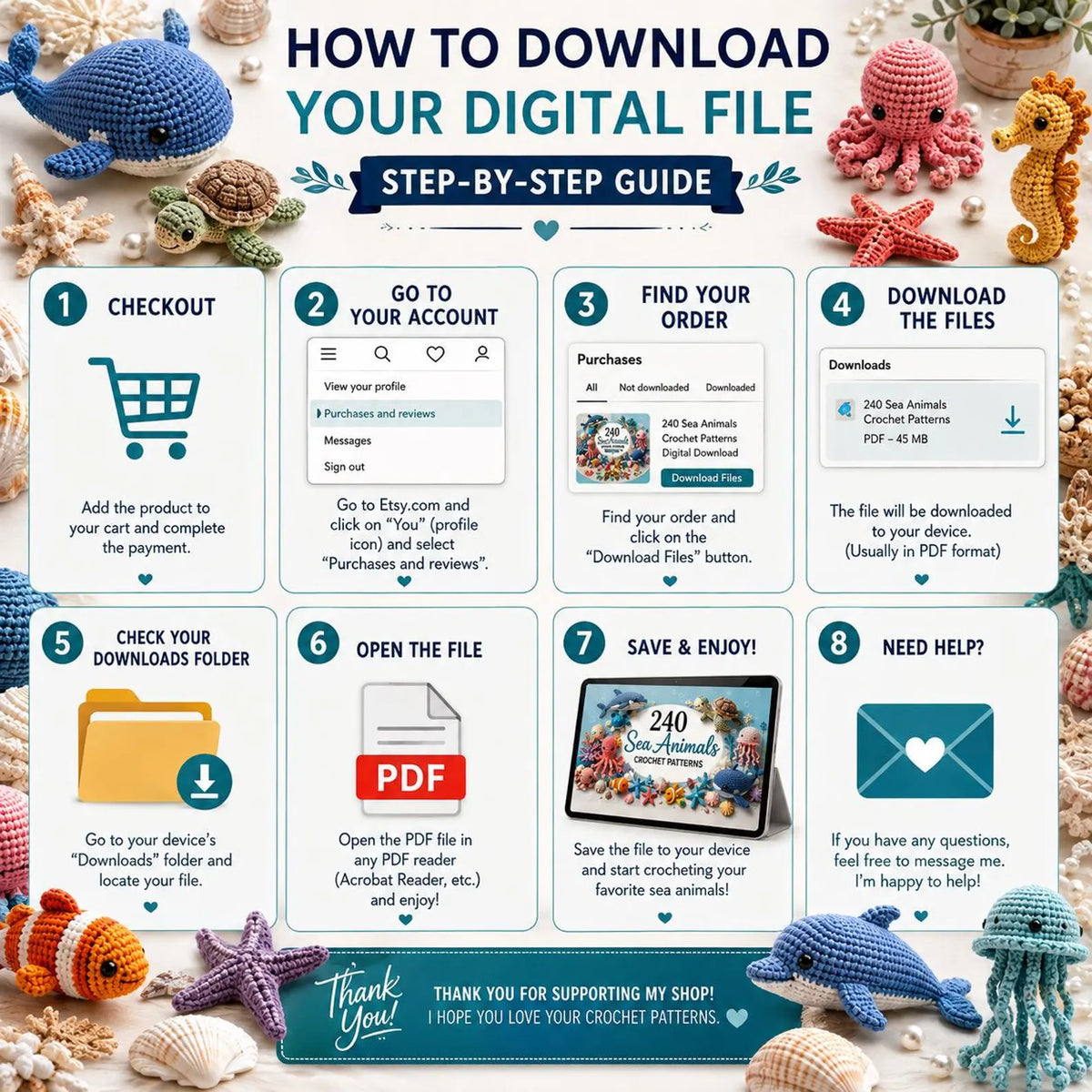 240+ Sea Animals Crochet Patterns Bundle | Ocean Amigurumi, Marine Creatures (PDF Download)