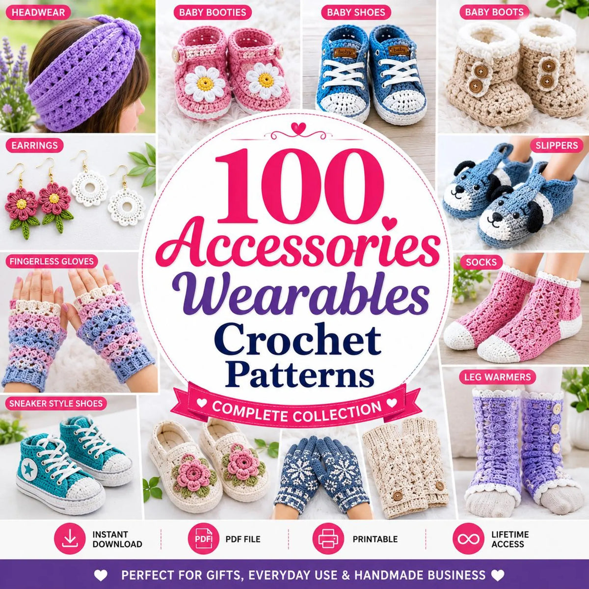 100 Crochet Accessories & Wearables Patterns Bundle (Digital PDF Collection)