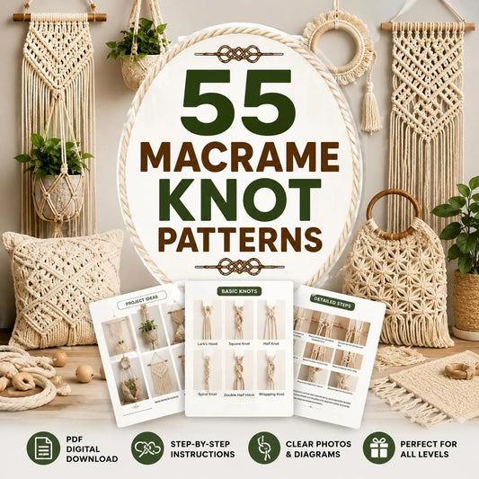 55 Macrame Knot Patterns Guide | Beginner Boho Craft Tutorial (Digital Download)