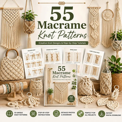 55 Macrame Knot Patterns Guide | Beginner Boho Craft Tutorial (Digital Download)
