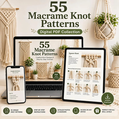 55 Macrame Knot Patterns Guide | Beginner Boho Craft Tutorial (Digital Download)