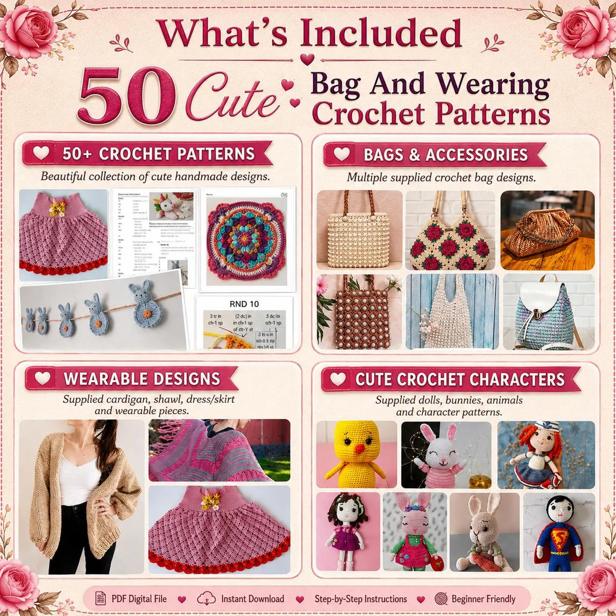 50 Crochet Bag & Wearable Patterns | DIY Fashion Accessories (PDF Patterns)