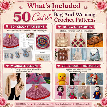 50 Crochet Bag & Wearable Patterns | DIY Fashion Accessories (PDF Patterns)