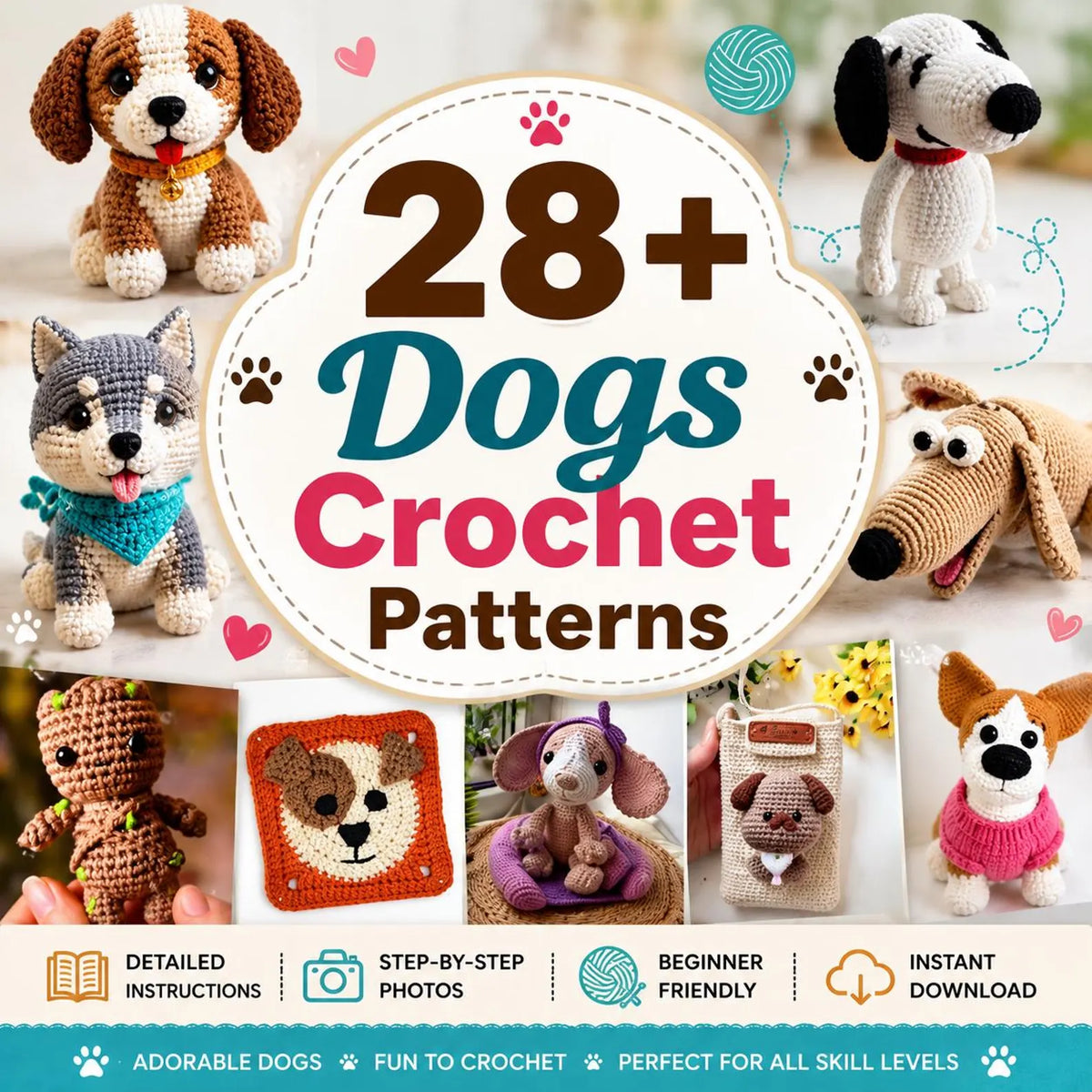 28 Dog Amigurumi Crochet Patterns | Puppy Plushies (PDF Download)