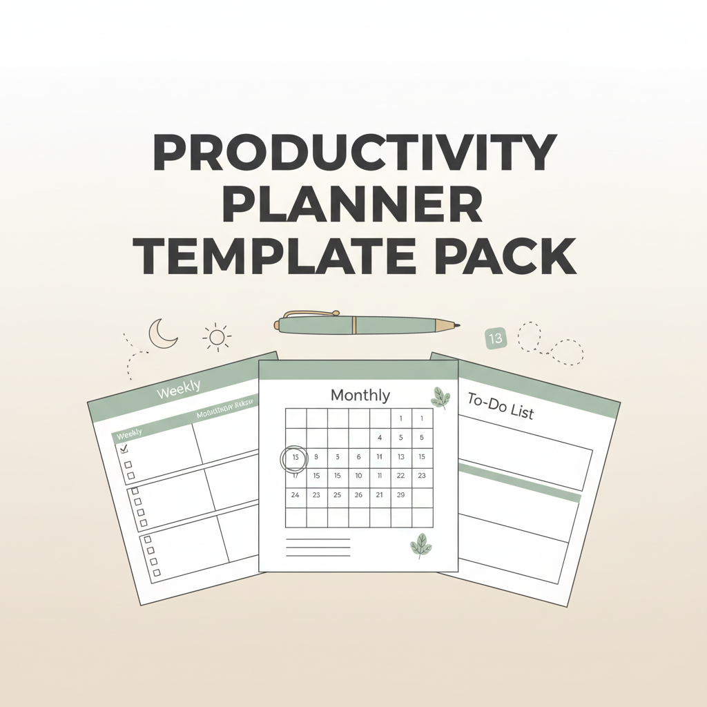 Productivity Planner Template Pack digital product cover
